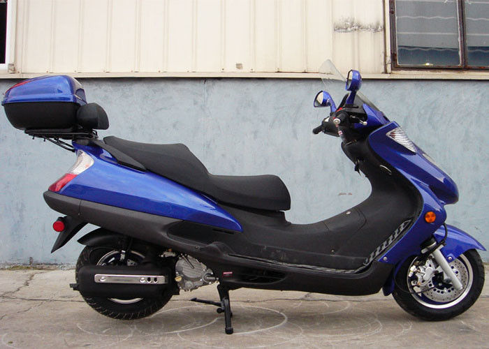 Autoped van het twee Koplampen de Blauwe Volwassen Gas, 150cc-Scooter met 2 Zetels Echt Leer